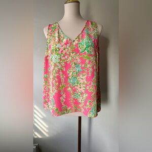 Lilly Pulitzer Pretty Pink and Green Floral Silk Camisole